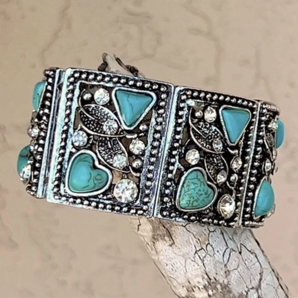 Blue Howlite Austrian Crystal Stretch Bracelet